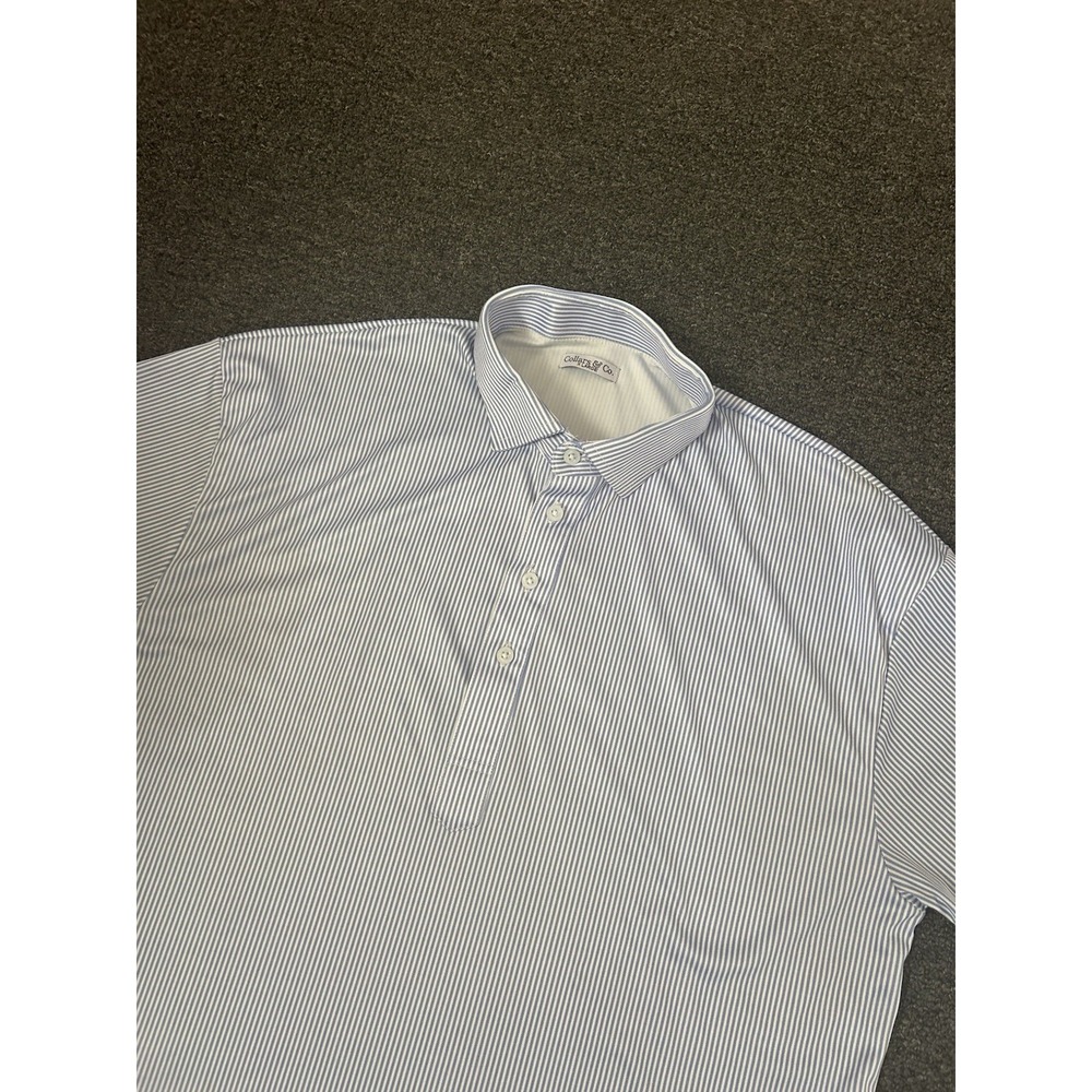 Collars & Co Short Sleeve Polo Shirt Blue/White Striped Mens XL Casual Light